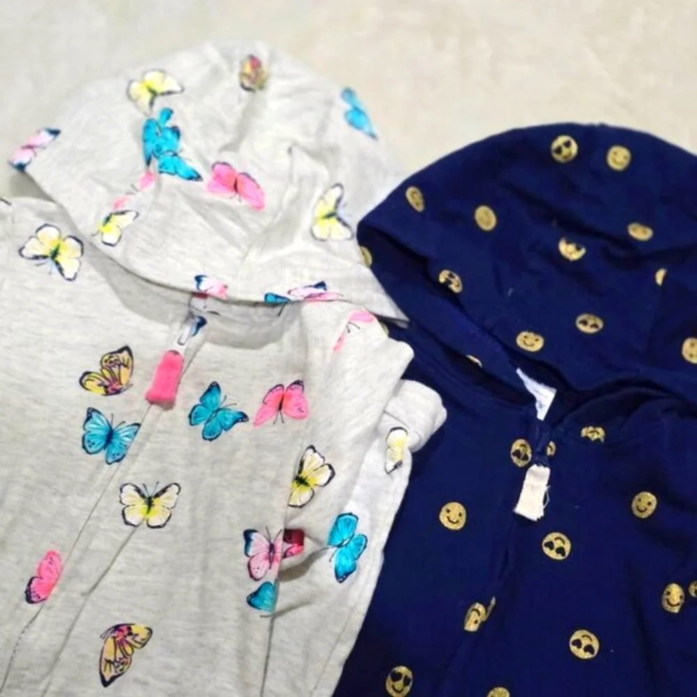 Carters Baby Girls Hooded Romper Jumpsuit 2 Pack Butterfly Smiley Face EUC 12M